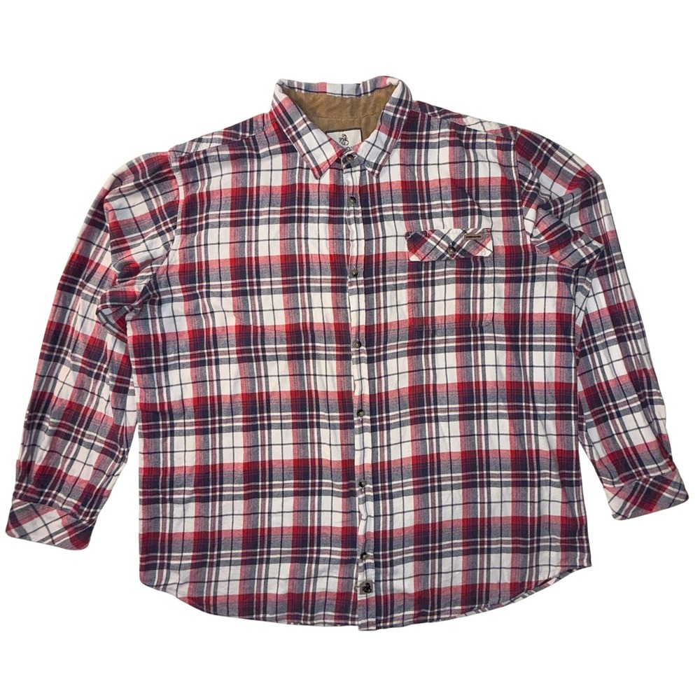Legendary Whitetails Mens Red White Blue Plaid Flannel Shirt Corduroy Trim XL